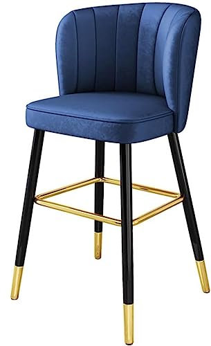 Moderner Barstuhl mit Rückenlehne aus Samt für Küchentheke, 55 cm Sitzhöhe, Blau