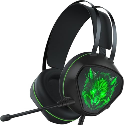 syndesmos Casque de jeu pour PC, Xbox, PS5, PS4, avec microphone, casque de jeu filaire avec lumière RVB dynamique (vert)