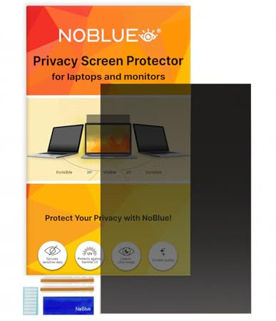 NOBLUE - Blickschutzfolie Laptop, PC Bildschirm 15,6 Zoll 16:9 - Sichtschutzfolie, Blickschutzfilter Monitor, Bildschirmfilter - Einfache Montage, Leicht Abnehmbar, Kratzfest - 345x194mm