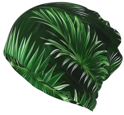 Green Leaves of Palm Tree Tropical Plants Print Ponytail Beanie for Women,Winter Beanie Hat Face Mask Covering Neck Gaiter for Cold Weather