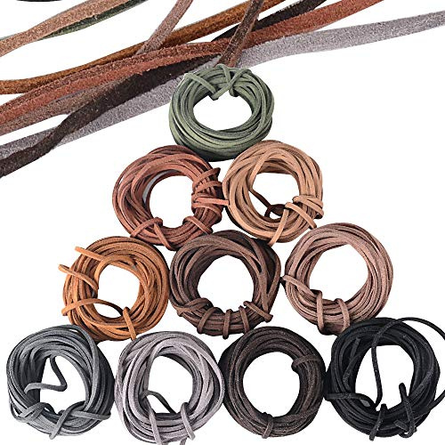 50m Lederschnur 3mm Flach Kunstleder Lederband für Armband Halskette Braun Schwarz Faux Wildleder Schnur Vintage Lederbänder DIY Schmuck Handwerk 10 Farben (5m jeder Farbe)