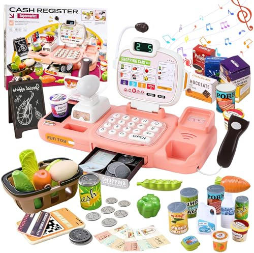 Euablfo Caisse de jeu pour enfants avec scanner et son, caisse d'achat avec fonction calculatrice, magasin de marchands pour enfants unisexes à partir de 3 ans