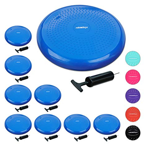 Relaxdays Pack de 9 Cojín de Equilibrio con Inflador, PVC, Azul, 7 x 33 cm