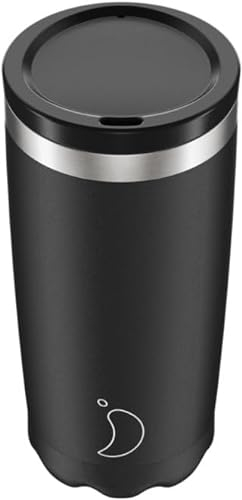 Chilly's Original Coffee Cup - Thermal Travel Mug for Cold & Hot Drinks - Reusable Cups with Lids - Double Walled Vacuum Insulated Mug - Stainless Steel - 500ml - Monochrome Black