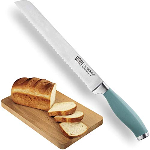 Taylors Eye Witness Syracuse Scalloped Bread Kitchen Knife - Professional 20cm/8” Cutting Edge, Multi Use. Ultra Fine Blade, Precision Ground Razor Sharp. Soft Textured Grip. Aqua Blue Handle.