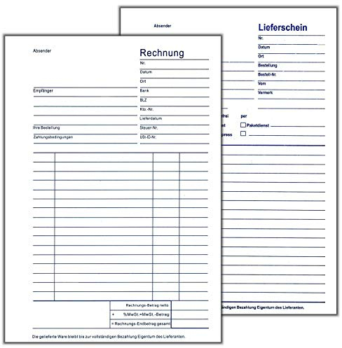 DIN A5 Rechnungsblock Rechnung Lieferschein Quittung Vordruck durchschreibend Kleinunternehmer 1x Rechnung + 1x Lieferschein