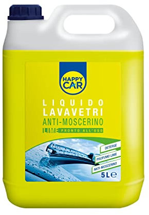 HappyCar - Detergente Lavavetri Anti-Insetti, Scioglie Sporco e Moscerini, Protegge i Tergicristalli, Profumo Lime, Estivo, Pronto all’Uso, 5L