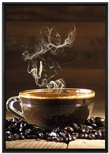 Pixxprint Kaffeebohnen Kaffee Kuchen Leinwandbild 100x70 cm im Bilderahmen, Wandbild, Schattenfugenrahmen, Kein Poster
