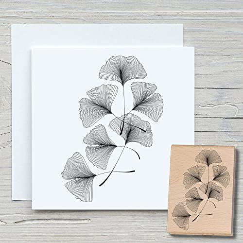 NEWSTAMPS Stempel Ginkgoranke Motivstempel groß aus Holz & Gummi zum Karten basteln, Holzstempel, Blumen, Pflanzen, Floral, Wiese, Gräser, Scrapbook, Textilstempel, Deko, Kinder