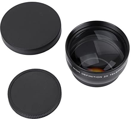 Objectif de la caméra, téléobjectif à téléconvertisseur HD à grossissement 2X 52 mm pour appareil photo à monture 52 mm, matériau en alliage d'aluminium, avec sac de rangement et chiffon de nettoyage