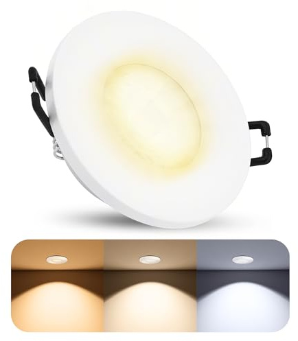 SSC-LUXon BEDA Bad Einbauspot rund weiß dimmbar IP65 6W 3 Lichtfarben | Dimmbarer Bad-Deckenspot rund weiß für Dusche, Bad & Feuchtraum - warm / neutral / tageslicht, wasserdicht IP65, nur 30mm