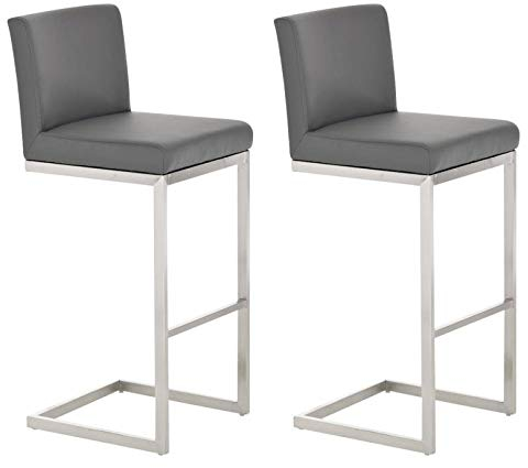 CLP 2er Set Barhocker Paros I Freischwinger Barstuhl I Kunstleder-Bezug I Edelstahl-Gestell, Farbe:grau