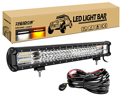 RIGIDON 58cm 324W barre lumineuse led 4x4 stroboscopique 12V faisceau kit | 23 pouces, étanche, ambre blanc bicolore, pour offroad véhicules voiture camions ATV bateau, feux antibrouillard, auxiliaire