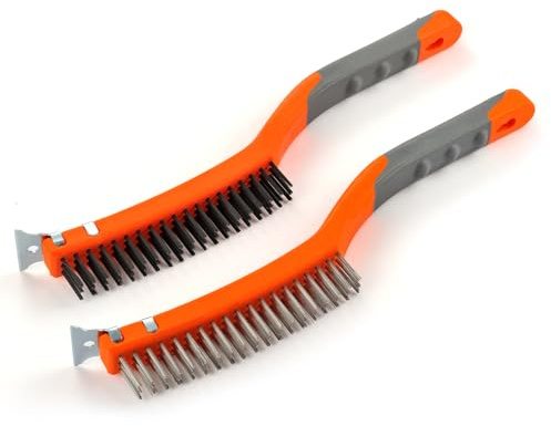 MAXMAN Wire Brushes 2 Pcs, 14 Inch Stainless and Carbon Steel Wire Scratch Brush, Wire Brush Set with Metal Scraper, Heavy Duty Wire Brush for Cleaning Rust, Automotive, Paint, Welding