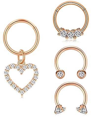 D.Bella 16G Helix Tragus Hoop Nase Lippe Piercing Ring Chirurgenstahl 8mm 10mm Hufeisen Clicker mit Anhänger Herz Septum Nasenring Set