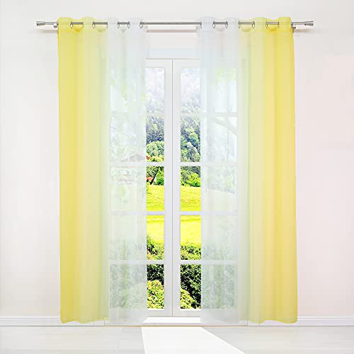 SCHOAL Gardinen mit Ösen Transparente Vorhänge Voile Gardinenschal Fensterschal Modern Farbverlauf 2 Stück BxH 140x265cm Gelb