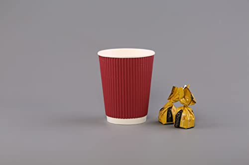 GreenFeel 50 x 12oz Red Ripple Paper Cups for Hot Drinks with Lids, Disposable Coffee/Tea Paper Cups for Parties, Restaurants and Coffee Shops