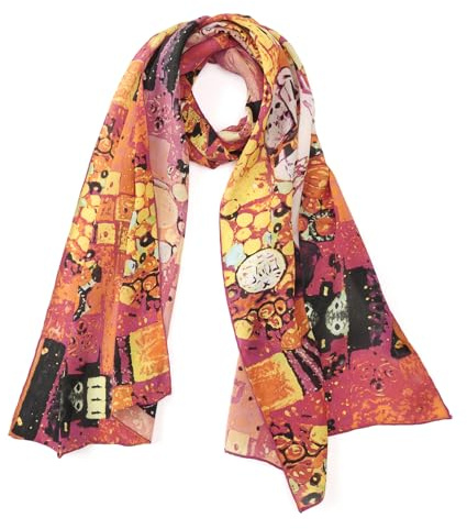 Women's Long Charmeuse Silk Scarf Classic Art Print