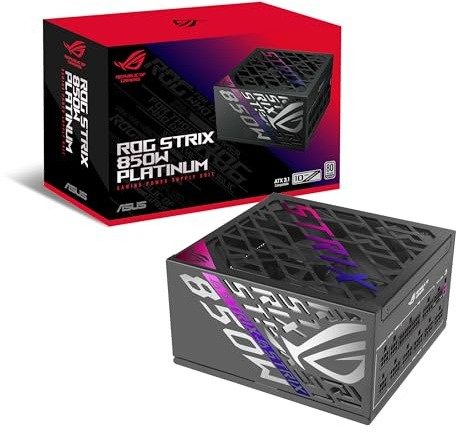 ASUS ROG Strix 850W Platinum - Fuente de alimentación Totalmente Modular, 80 Plus Platinum, ATX 3.1, GAN MOSFET, GPU-First Intelligent Voltage Stabilizer, 10 años de Cobertura