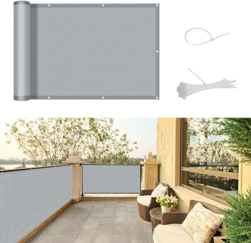 SUNNY GUARD Balkon Sichtschutz Wetterfest 100x600cm Balkonverkleidung Balkonabdeckung Balkonumspannung UV-Schutz Windschutz mit Kabelbinder,Hellgrau