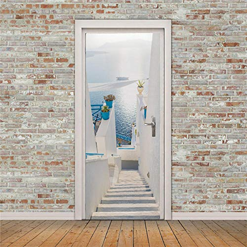 GSKBDQ Türaufkleber Selbstklebende Türtapete Türposter Weiße Gebäudelandschaft Des Strandes 3D 95X215Cm Fototapete Türfolie Poster Art Tapete Wasserdicht Abnehmbare Wandaufkleber Schlafzimmer Haus Ba