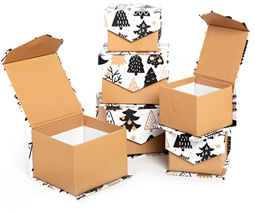 Logbuch-Verlag 6 weihnachtliche Geschenkschachtel Schachteln kleine Verpackung Weihnachten Geschenkboxen braun weiß schwarz mit Magnetverschluss