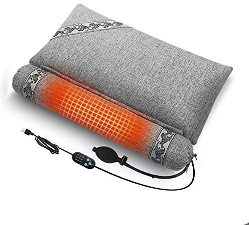 Oreiller gonflable à traction cervicale gonflable, Oreiller cervical aux écales de Sarrasin,Oreiller gonflable en cosse de sarrasin avec massage chaud,civière à pression cervicale réglable,Gris