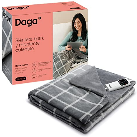 Daga Relax Suave, Manta térmica eléctrica de Sofá, Tecnología Intellisense, Tejido terciopelo, Multi Temporizador, 6 Niveles de Temperatura, 150x95 cm
