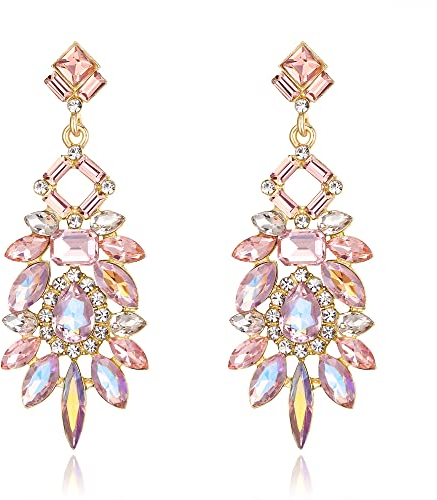 Clearine Statement-Ohrringe Art Deco Strass Marquise Smaragdschliff rechteckige geometrische für Damen Rosa Gold-Ton