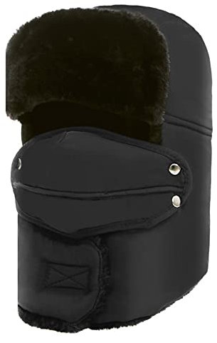 AUNEVN Winter Warme Mütze Outdoor Reiten Winddicht Erwachsene Solide Fleece Hals Winter Warme Mützen Herrenmütze Mit Ohrenklappen/Black/One Size