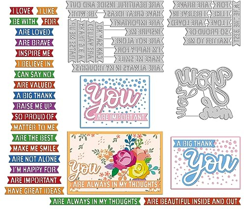 INFUNLY 26 Stück Wort-Stanzformen „I Love You Valentine“ Metall-Stanzformen „You Are Important“ Prägeschablone Inspirierende Vorlage Für Jahrestag Geburtstag Party DIY Basteln Scrapbooking