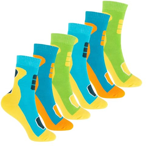 Footstar Kinder Outdoor Socken (6 Paar) Bunte Vollfrottee Socken mit Thermo-Effekt - Gelb 31-34