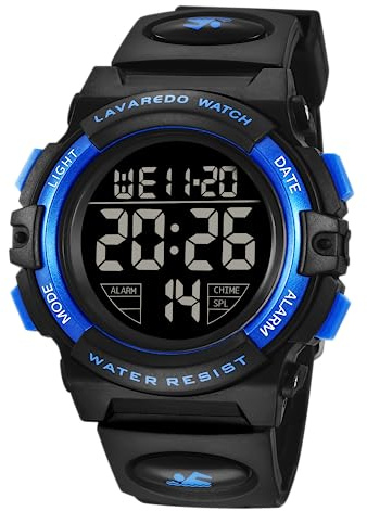 A ALPS Kids Watch, Boys Watch Ages 3-15, Kids Digital Sport Outdoor Analog Watch LED 50 M Waterproof Alarm Wrist Watches with Silicone Band, 01-Blue-B, (L6606)