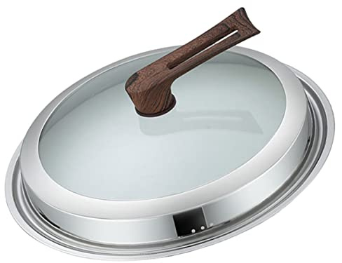 Mikinona 13.39 Inch Universal Pan Lid Visible Pot Cover Stainless Steel Overflow Prevention Cooking Pot Lid with Upright Handle for Wok and Frying Pan