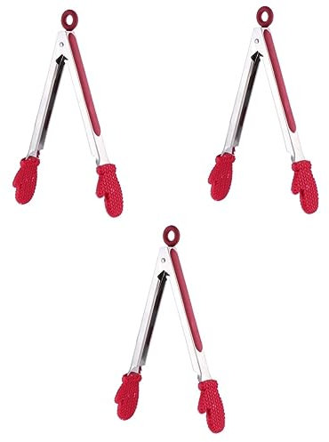 BESTonZON 3-teiliges Küchenzange Set, Kochzange mit Edelstahl und Silikonspitze, Küchenzange Grillzange Silikonzangen Zange, Fleischzange, Nudelzange zum Kochen, Grillen