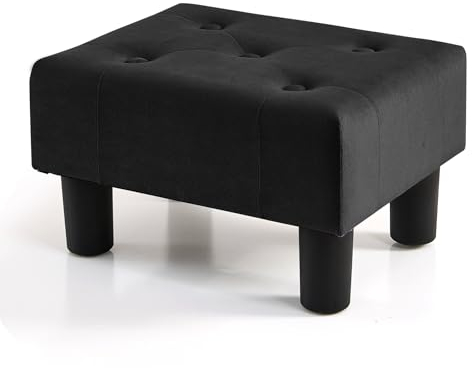 BRIAN & DANY Kleiner Fußhocker Ottomane, Samt Holz Fußhocker Ottomane mit Kunststoffbeinen, Sofa Fußstütze Extra Sitzgelegenheit für Wohnzimmer Eingangsbereich Büro, Schwarz