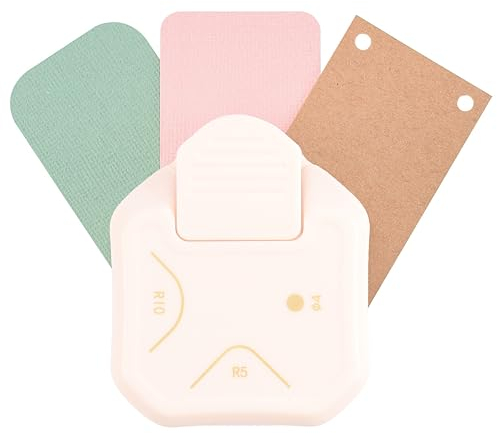 Vaessen Creative 3-in-1 Eckenstanzer 5-10mm Ø4mm, Kreiert Runde Ecken, Anhänger und Etiketten, Papierstanzer für DIY Projekte, Scrapbooking und Karten Basteln, Weiß-gold