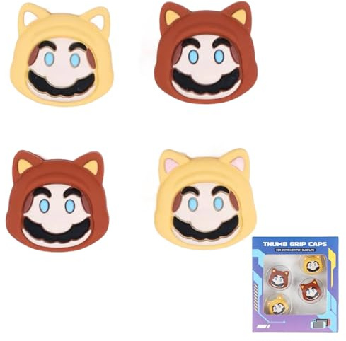 Tanooki Plumbing Brothers Thumb Grips Compatible with the Nintendo Switch Joy-Cons OLED and Switch Lite Silicone Protective Covers - 4 Pack
