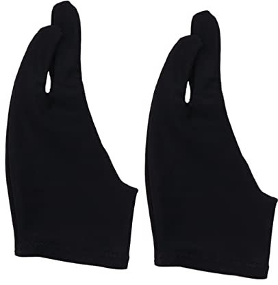 GLEAVI 2 Pcs Black Artist Two Finger Drawing Glove Size l Curved Anti-fouling Sketch Gloves for Graphic Tablet and Light Box Use