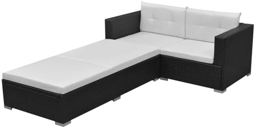 Gecheer Garten-Sofagarnitur 3-TLG.Garten-Lounge-Set Gartensofa Lounge Set Polyrattan Loungesofa Gartenmöbel Set aus 2 x Sofa-Eckteil, 1 x Sonnenliege,3 x Sitzpolster,2 x Rückenkissen