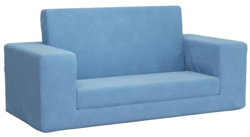 vidaXL Sofá Cama de Niños 2 Plazas, Sillón con Respaldo Reposabrazos, Mini Sofá Infantil, Sofá Cama para Dormitorio Sala de Juegos, Felpa Suave Azul