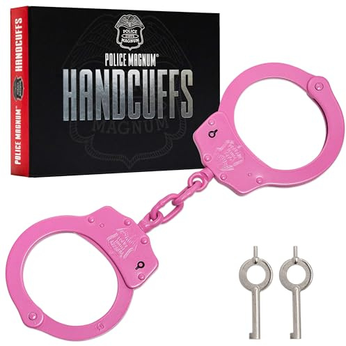 Police Magnum Heavy Duty Steel Handcuffs-Professional Grade Restraints- Double Safety Locks-Security Guard-Law Enforcement Tactical Gear (Pink)