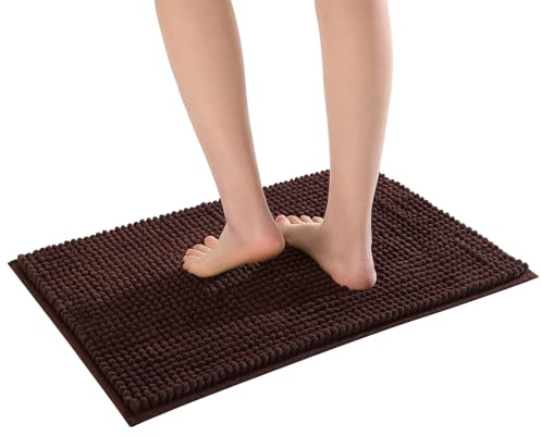 Pincy Chenille rutschfeste Badematte, 40 x 60 cm, zottelige Mikrofaser, Badezimmermatte, schnell wasserabsorbierend, maschinenwaschbar, langlebig, Bodenteppich, perfekt für Badezimmer (Coffee)