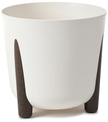HowHomely Cremefarben Blumentopf Kunststoff mit Braunen Füßen | Pflanzschalen Ø 34,1 x H 32 cm | Leichter und Stabiler Blumenübertopf für Indoor oder Balkon und Terrasse