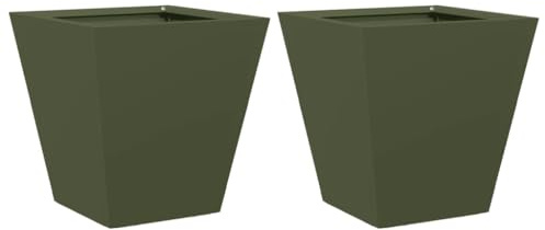 vidaXL Trädgårdskrukor 2 st olivgrön 30x30x30 cm stål, blomkruka, blomlåda, trädgårdslåda, odlingskruka, planteringslåda, trädgårdsplanteringslåda