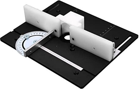 JDQTPOET Router Table Insert Plate, Woodworking Benches Wood Router Flip Plate with Miter Gauge Guide, Aluminium Router Table Top Insert Mounting Plate, Trim Router Table Plate, 20 x 24cm (Black)