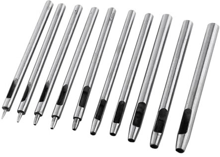 10 Stück Hohlleder Stanzer Set, 0,5–5 mm Stahl Rundes Locher Set, Leder Bastel Stanzwerkzeug Leder Lochstanzer Schneidewerkzeug für Gürtel, Uhrenarmband, Papier, Kunststoff