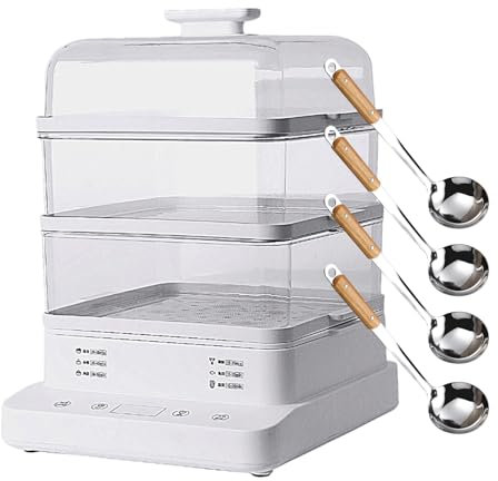 forplubossmmp Vaporera Eléctrica Apilable De 800W | Conservación del Calor Durante 24 Horas | Olla A Vapor Antiadherente | Vaporera De Gran Capacidad De 22L | Multicocina (con 4 Cucharas Soperas)