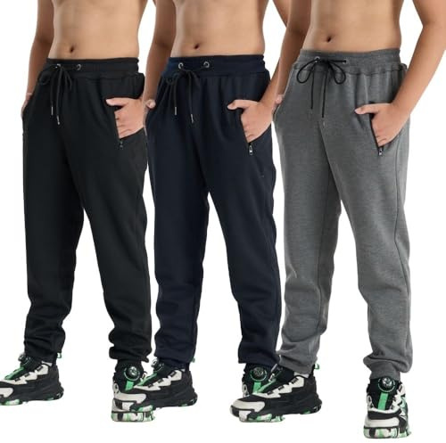 3-pack pojkbyxor, joggingbyxor, lösa fritidsbyxor, stretch, bekväma fritidsbyxor, höst och vinter, #3–mörk grå/svart/marinblå, 146/152 cm