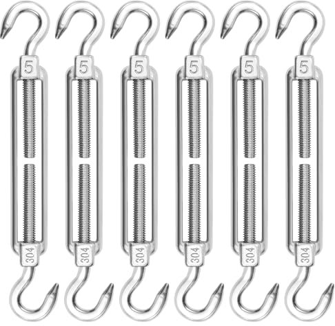 Spannschloss Seilspanner 6 Stück M5 Edelstahl Verstellbare Haken und Haken Stahlseil Drahtseil Wantenspanner für Sonnensegel, Seil, Gartendraht, oder Wäscheleine zu spannen Heavy Duty